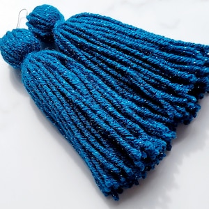 Long Teal Tassel Yarn Earrings