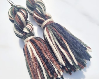 Twisted Camo Tassel Yarn Earrings