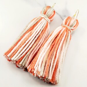 Peach Tassel Yarn Earrings
