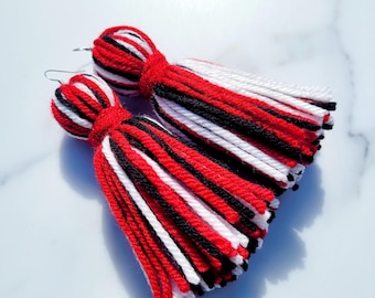 GA Bulldogs Red, White and Black Tassel Yarn Earrings
