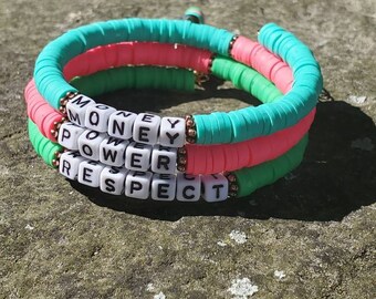 Money Power Respect Heishi Clay Bead Bracelet