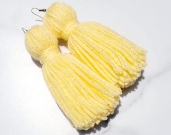 Light Yellow Tassel Yarn Earrings