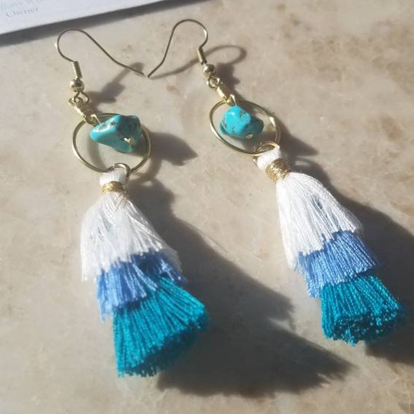 Turquoise Tassel Earrings - Etsy