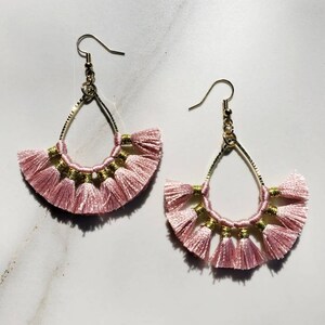 Gold and Pink Tassel Earrings
