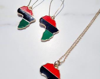 Africa Gold Charm Earrings and Necklace