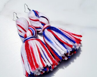 4th of July Twisted Tassel Yarn Earrings