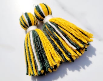 Yellow and Green Tassel Yarn Earrings