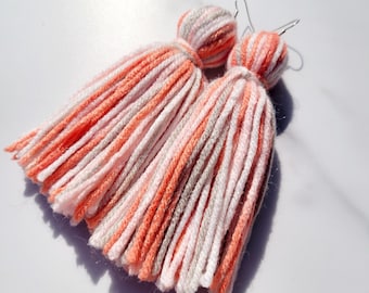 Peach Tassel Yarn Earrings
