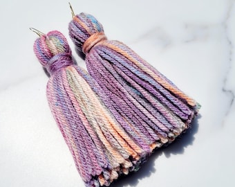 Purple Pastel Tassel Yarn Earrings
