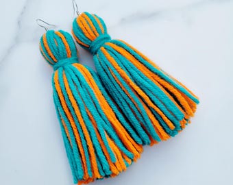 Miami Dolphins Tassel Yarn Earrings