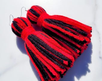 Atlanta Falcons Red and Black Tassel Yarn Earrings
