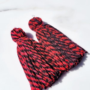 Stripped Red and Black Tassel Yarn Earrings