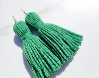 Green Tassel Yarn Earrings