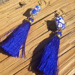 Glass Me Blue Tassel Earrings