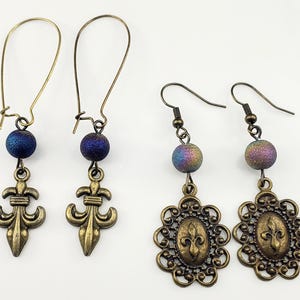 Antique New Orleans Fleur De Lis Earrings 2 Piece Set