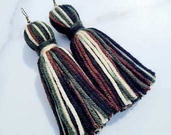 Camo Tassel Yarn Earrings