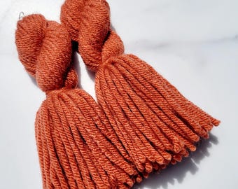 Twisted Pumkin Tassel Yarn Earrings