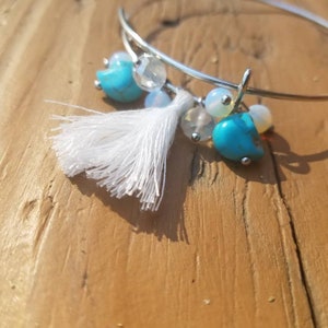 White Tassel Charm Adjustable Bangle