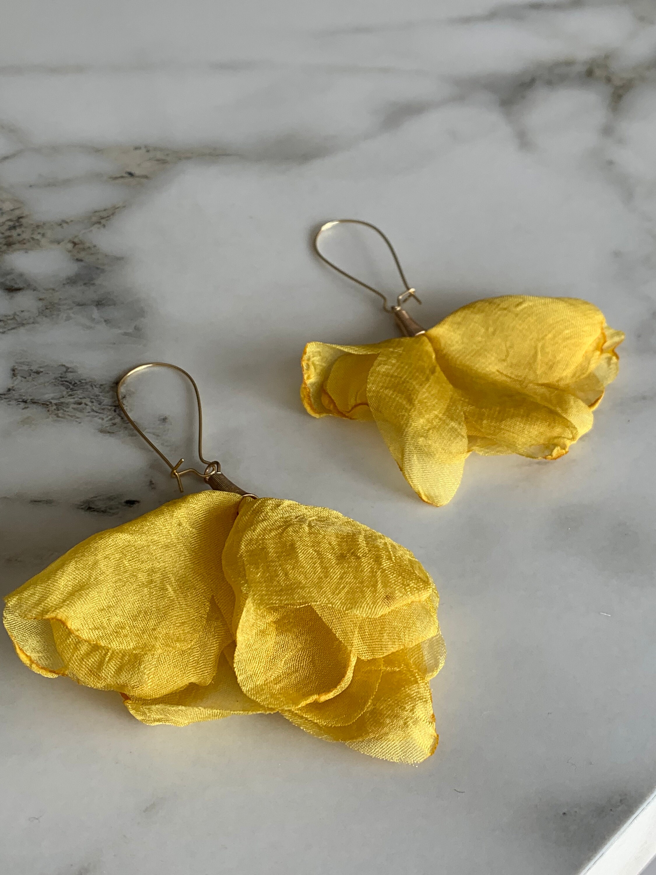 Thread Earring Yellow Yellow Sheer Flower Petal Threader Earrings - Etsy