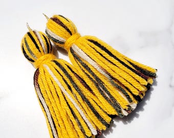 Gold and Camo Tassel Yarn Earrings