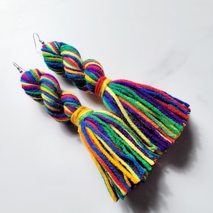 Classic Crayola Color Twisted Tassel Yarn Earrings