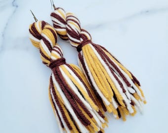Twisted Chocolate and Tan Tassel Yarn Earrings