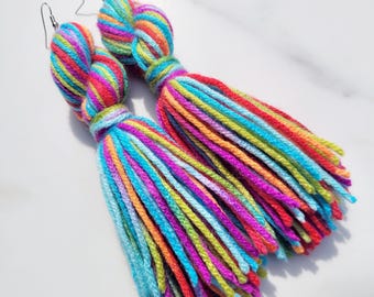 Twisted Multicolor Tassel Yarn Earrings