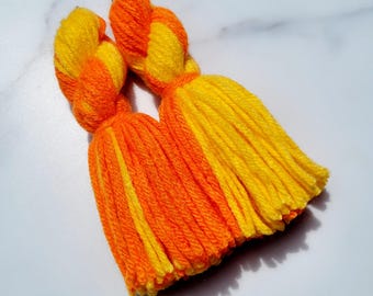 Twisted Yellow and Orange Tassel Yarn Earrings