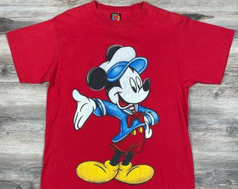 Jaren '90 Vintage MICKEY MOUSE DISNEY Cartoon Comics Animatie Anime Minnie Donald Goofy Florida Walt Disneyworld Rood T-shirt
