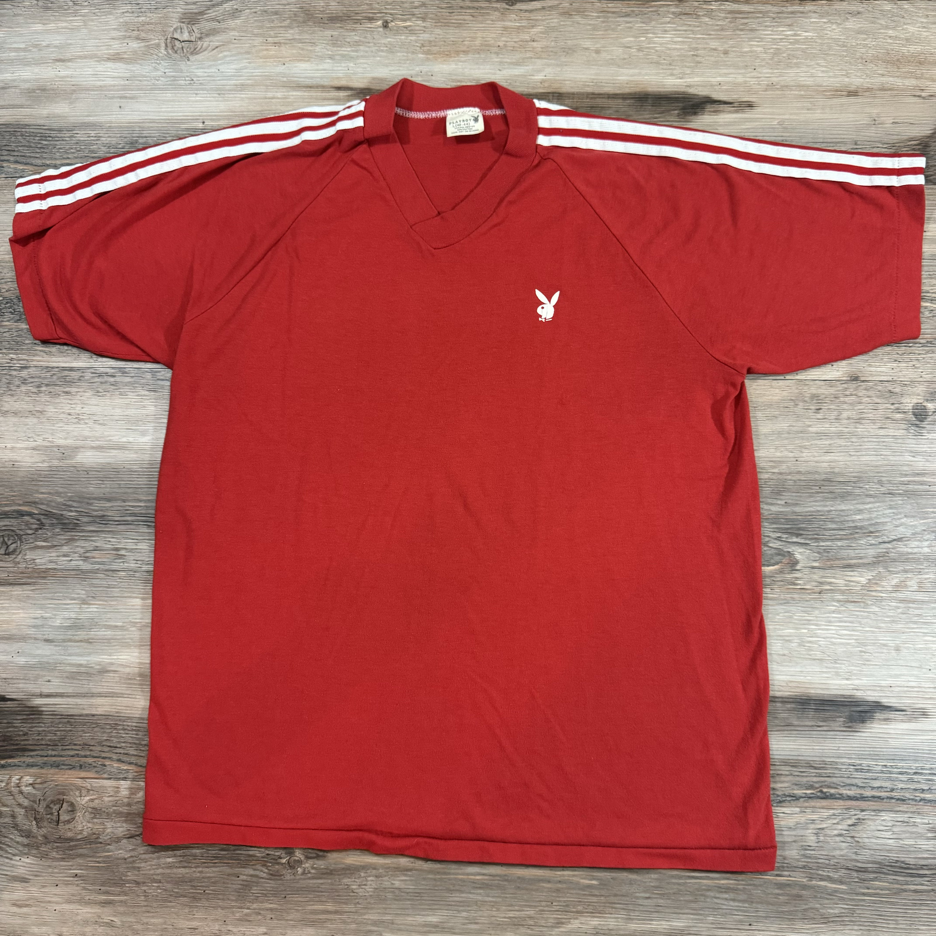 80s Vintage Red PLAYBOY BUNNY 3 Stripes ADIDAS Style Single Stitch V neck Jersey T shirt Tee Etsy