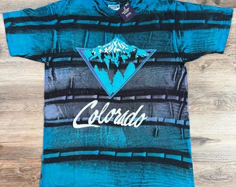 Tie-dye-T-shirt Colorado Rocky Mountain, jaren 90: vintage souvenir, gemaakt in de VS
