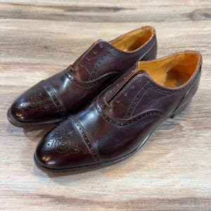 Vintage Tricker&#39;s Wingtip Brogue Shoes: Burgundy Calfskin, Handmade in England, US 9