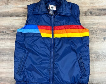 Vintage HUNT FARRELL PUFFER Vest That 70s Show Nylon Striped Insulated Full Zip Back to the Future Preppy Waistcoat Ski Snow lgbtq rainbow