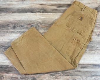 Vintage Carhartt Dungaree Jeans: Brown Duck Canvas Carpenter Pants (40x30)
