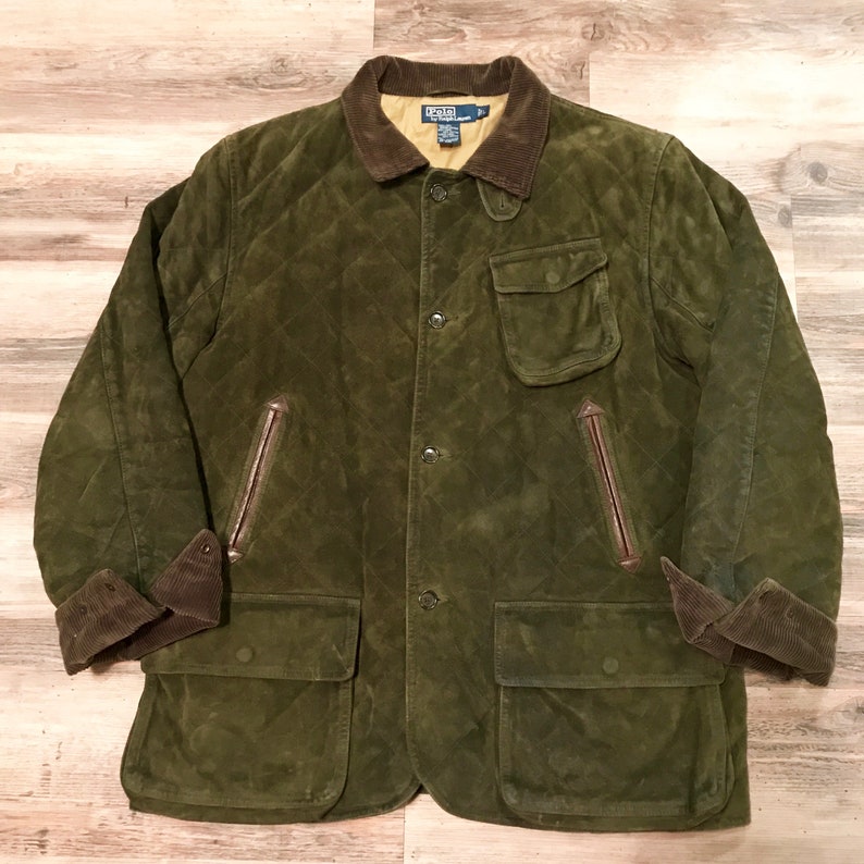 Outdoors Vintage Small Coat Corduroy Barn Quilted Trimmed Suede Rare Lauren Game Dark Chore Green 90s Polo Hunting Ralph 6bfg7vYy