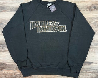 1990 Vintage HARLEY DAVIDSON Spellout Logo Crewneck Raglan Style Pullover Sweatshirt Winchester Virginia Dealership Lee USA Made Holoubek