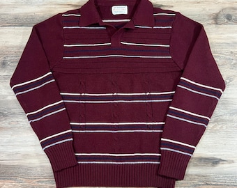 60s 70s Vintage COLLARED ANDERSON LITTLE Sweater Acrylic Cable Knit Striped Preppy Ivy League Varsity College Jumper Letterman