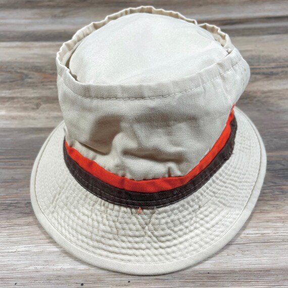 80s Vintage Tan Striped Fisherman Bucket Hat Easy to Roll Crushable Shape Retaining Preppy Hip Hop Outdoors Fishing Grandpa Grandfather Cap
