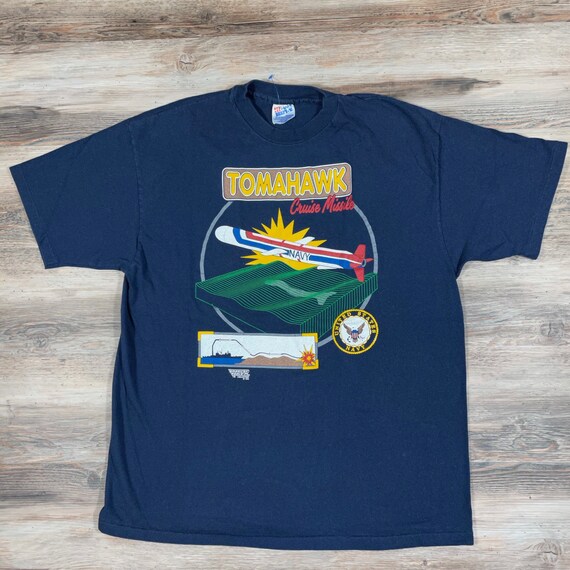 Vintage 90s Tomahawk Missile Shirt Black Medium High Def Military Weapons Engineer Tee T Shirt