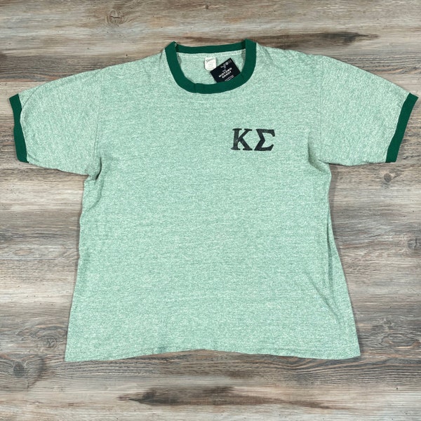 Rare 60s/70s Vintage KAPPA SIGMA FRATERNITY Green Ringer Preppy Ivy League Greek College University Frat Americana T-Shirt