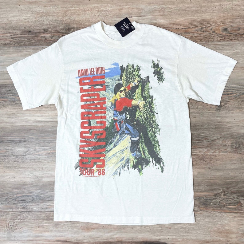 Rare 1988 shops Vintage DAVID LEE ROTH Skyscraper '88 Van Halen Glam Rock Hair Metal Band Concert Tour T-Shirt Rock Climbing Mountaineering 80s