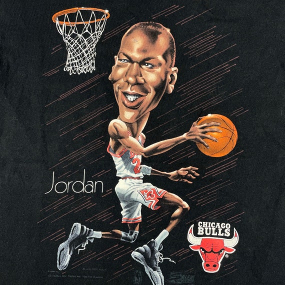 Chicago Bulls Vintage Mens T-Shirt Salem Black Comic Cartoon 90s NBA  Basketball