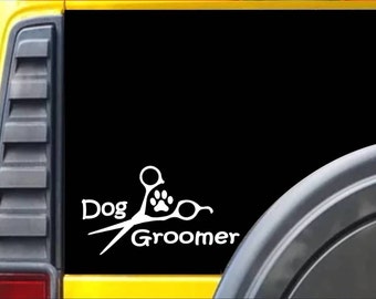 Dog Groomer Scissors L125 8 Inch paw heartbeat dog Window Decal