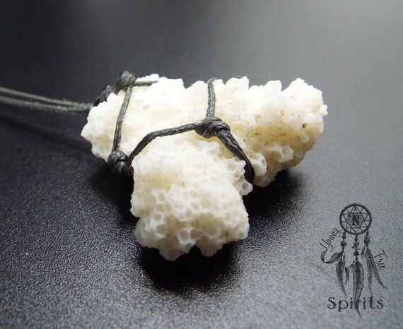 Raw White Coral Pendant Necklace, Adjustable Gemstone, Boho Hippie Style