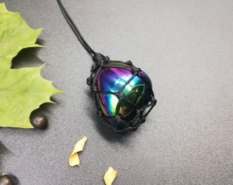 Titanium Aura Quartz Necklace, Rainbow Titanium, Best Crystal Healing Stone, Gift for him, for Her