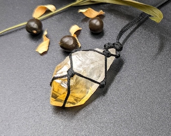 Raw Citrine Crystal Necklace, Waxed Cotton Cord, November Birthstone