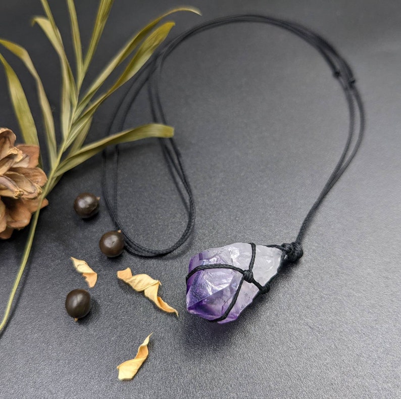 Amethyst necklace/February birthstone/Purple gemstone/raw crystal/Adjustable long pendant/healing chakra crystal therapy/Gift for her image 5