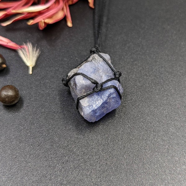 Tanzanite necklace, raw crystal necklace, deep blue gemstone,  third eye chakra healing energy, reiki, suitable gift for men also, no metal