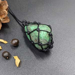 Variscite Crystal Necklace, Waxed Cotton Amulet, High Energy Gemstone