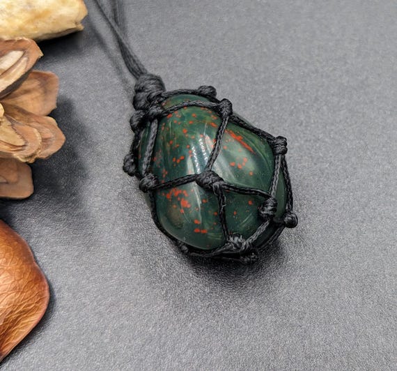 Bloodstone Necklace, Heliotrope Jasper Pendant, Healing Crystal
